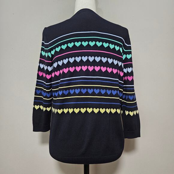 Talbots Sweater Set Size Petite M Navy Blue Cardigan Size Small Tank Heart Print - Picture 2 of 15